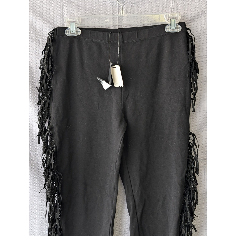 Fashion Nova Womens Black Rhinestone Fringe Side Seam Leggings NWT